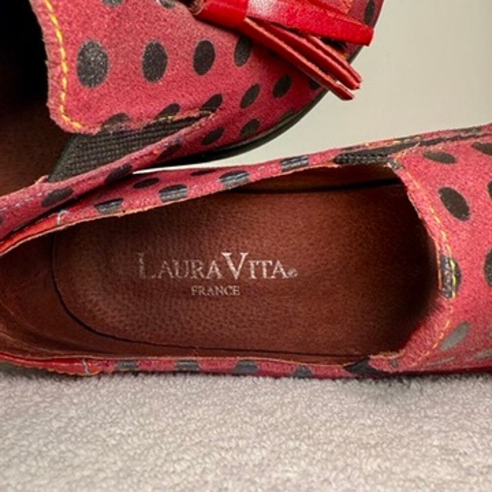 Laura Vita Burgundy Polka Dot Tassel Loafers Women’s 7.5 Suede Shoes - Picture 4 of 14